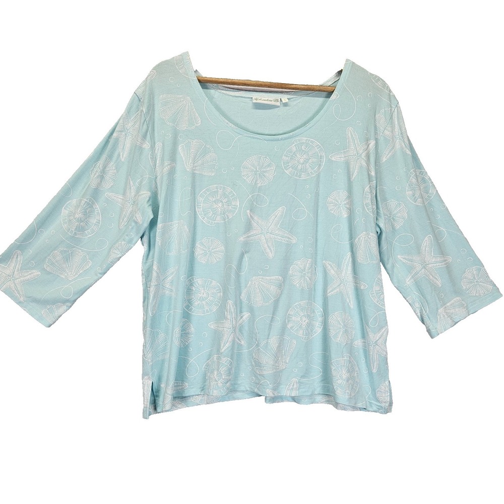 Lulu B 3/4 Sleeve Short Tunic Top Women Size L Mint Nautical Theme Beach Resort